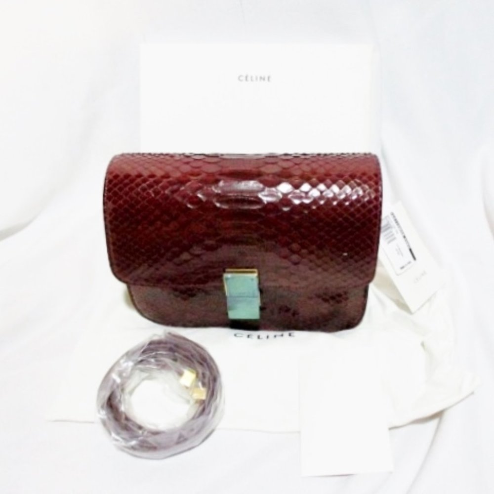 Excellent condition CELINE MEDIUM BOX BAG Snake BORDEAUX Snake